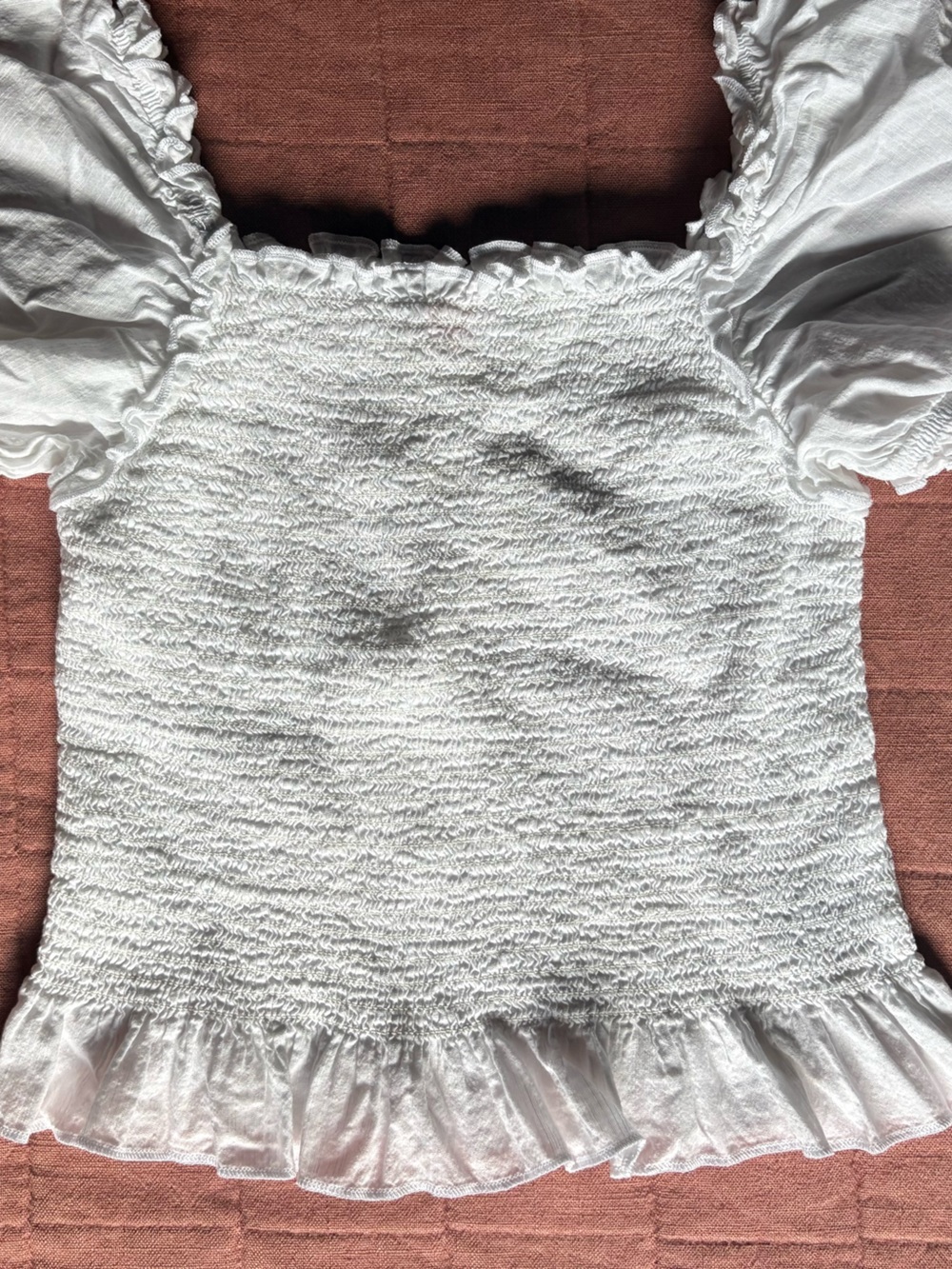 White Smocked Puff Sleeve Top- Boho- Cottage- Size XL - Picture 2 of 7